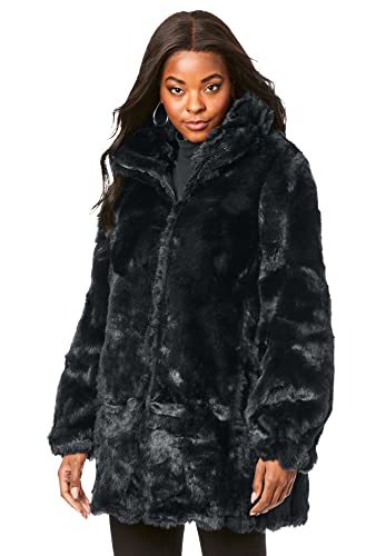 Roaman's Women's Plus Size Short Faux-Fur Coat - L, Black