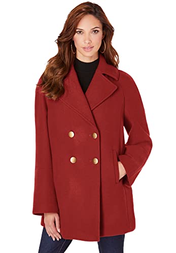 Roaman's Women's Plus Size Modern A-Line Peacoat Wool Coat - 26/28, Deep Crimson Red