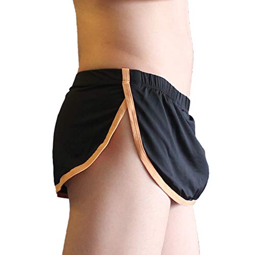 KAMUON Mens Sexy Pouch Thong G-String Boxer Underwear Panties Home Sleep Shorts (US L = Asian Tag XL : waist 34"-36", 1 Pack-Black)