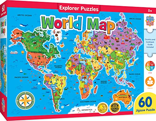 MasterPieces 60 Piece Educational Jigsaw Puzzle for Kids - World Map - 16.5"x12.75"