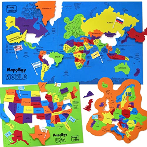 Imagimake Mapology US & World Map Puzzle- Geography for kids-United States Puzzle with Capitals- Flags of the world-Learning & Education Toys for Kids 5-7-Gift for 5, 6, 7, 8 & 9 Year Old Boys & Girls