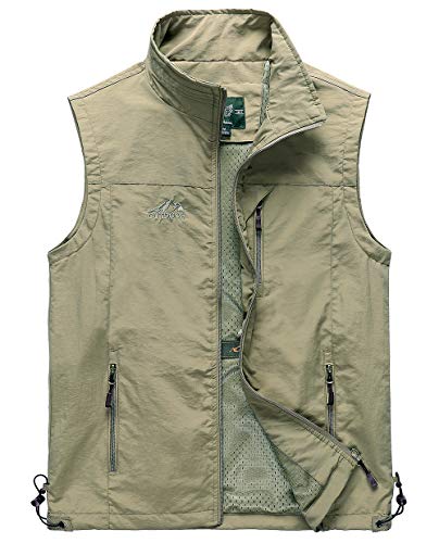 Duyang Men's Casual Outdoor Lightweight Quick Dry Fish Travel Work Safari Vest (khaki,XL)