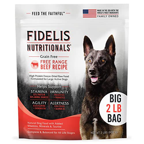 FIDELIS Freeze Dried Raw Dog Food with Superfoods for Large Dog Breeds (32 oz) - Made in USA with Free Range Beef, Grain-Free, High Protein for Adult or Puppy