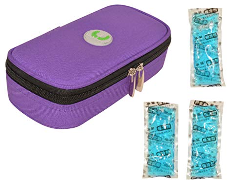 CHILDHOOD Waterproof Insulin Cooler Travel Case Temperature Display Medication Insulated Cooling Bag with 3 Ice Packs (Purple)