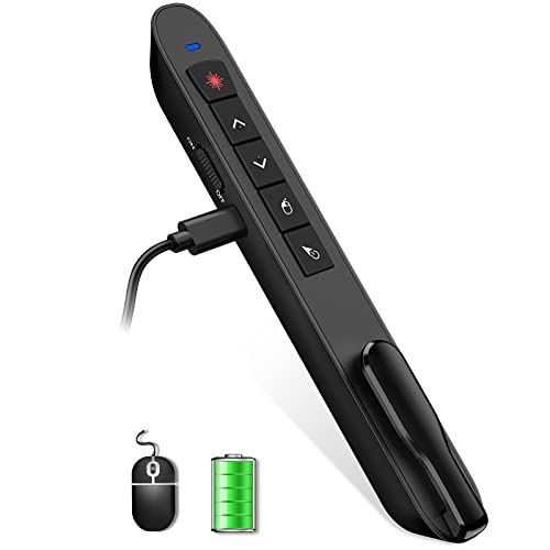Presentation Clicker with Air Mouse Control, Rechargeable USB Clicker for Powerpoint Presentations, Wireless Presenter Rf 2.4Ghz Powerpoint Clicker Slide Advance for Computer Laptop Mac