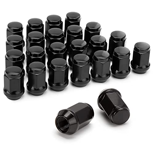 dynofit M12x1.5 Wheel Lug Nuts Aftermarket, 24 Black 12mmx1.5 Custom Luguts Conical 1.38'' Tall 19mm 12-1.50 Steel for 5 Lug Tuner Rims