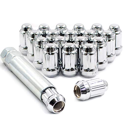 Wheel Accessories Parts 12x1.5 Spline Lug Nuts 20 Pack Small Diameter 1.38" Long Car Lug Nut Closed End Bulge Acorn Spline Lug Nuts Cone Seat Locking with Key (M12 x 1.50 Spline, Chrome, 20 PC)