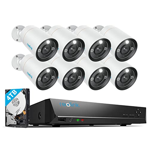 REOLINK 12MP Security Camera System Commercial, 8pcs H.265 12MP PoE Security Cameras Wired Outdoor, Person Vehicle Pet Detection, Spotlight Color Night Vision, 16CH NVR 4TB HDD, RLK16-1200B8-A