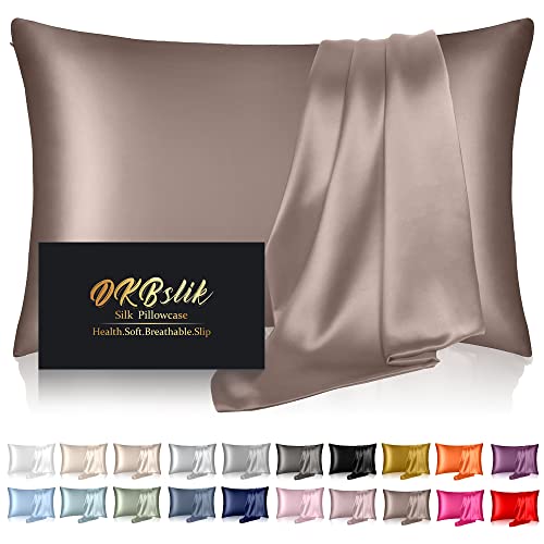 Silk Pillowcase for Hair and Skin,Mulberry Silk Pillow Case,Health,Soft and Smooth,Anti Acne,Beauty Sleep,Both Sides Natural Silk Satin Pillow Covers with Hidden Zipper for GiftStandard Size,Taupe