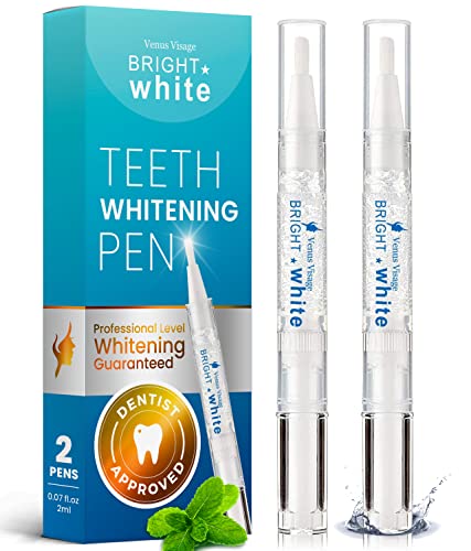 Venus Visage Teeth Whitening Pen (2 Pens), 20+ Uses - DENTIST APPROVED teeth whitening gel with Professional formulation and ingredients - Best teeth whitener overnight and No tooth sensitivity (Mint)