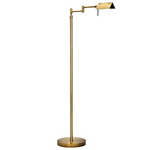 OBright Dimmable LED Pharmacy Floor Lamp, 12W LED, Full Range Dimming, 360 Degree Swing Arms, Adjustable Heights, Standing Lamp for Reading, Sewing, and Craft, ETL Listed, Antique Brass (Gold)