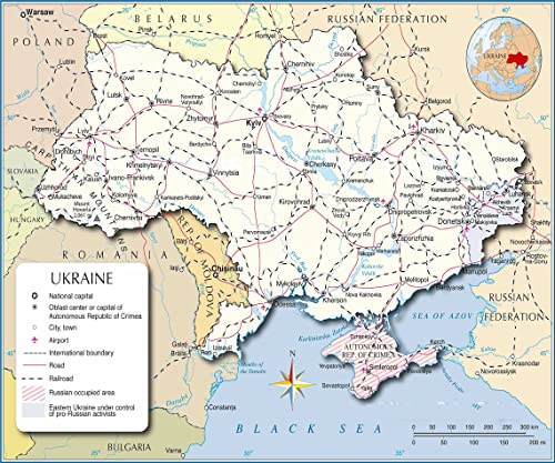 Palmetto Posters 20x24 Laminated Poster: Ukraine Map Depicting Roads and Cities Poster