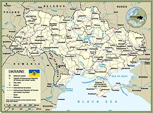 Wall Art Impressions 24"x32" Poster Detailed Map of Ukraine in English - 2010 [Laminated]