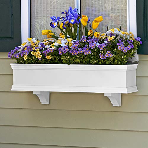 36" Lancaster Cleat Mount No Rot PVC Composite Flower Window Box w/ 2 Decorative Brackets