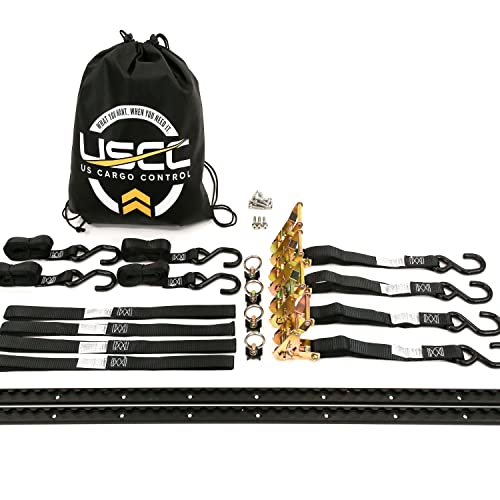 US Cargo Control 6 Foot Motorcycle Tie Down System with Black L-Track, Complete Truck & Trailer Tie Down System for Motorcycles & ATVs, Includes L-Track Components and 6 Motorcycle Tie Down Straps