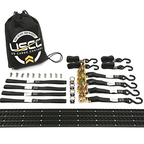 US Cargo Control 8 Foot Motorcycle Tie Down System with Black L-Track, Complete Truck & Trailer Tie Down System for Motorcycles & ATVs, Includes L-Track Components and 6 Motorcycle Tie Down Straps