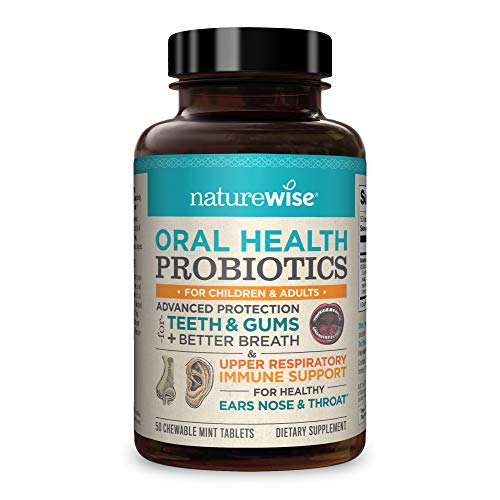 NatureWise Oral Health Chewable Probiotics | Supports Healthy Teeth, Gums, & Better Breath | Ear, Nose, Throat Immunity for Kids & Adults | Sugar-Free Natural Mint Flavor [2 Month Supply - 50 Tablets]