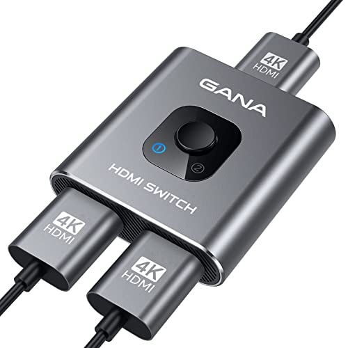 HDMI Switch 4k@60hz Splitter, GANA Aluminum Bidirectional HDMI Switcher 2 in 1 Out, Manual HDMI Hub Supports HD Compatible with Xbox PS5/4/3 Blu-Ray Player Fire Stick Roku (1 Display at a Time)