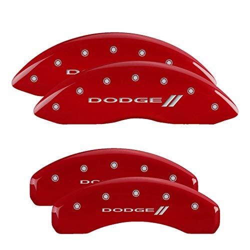 MGP Caliper Covers Caliper Cover Compatible With Dodge Durango, Red Powder Coat Finish Brake Caliper Covers, Dodge // Logo Engraved with Silver (4-Pack) 12204SDD3RD