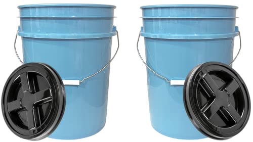 House Naturals 5 Gallon Food Grade BPA Free Bucket Pail with Black air-Tight Screw on Lid ( Pack of 2)