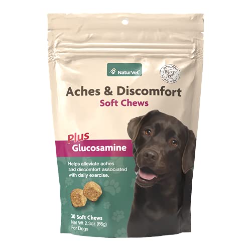 NaturVet Aches & Discomfort Dog Supplement Plus Glucosamine, Boswelia, White Willow Bark  Supports Canine Joint Health, Function  Helps Relieves Exercise Aches for Dogs  30 Ct. Soft Chews