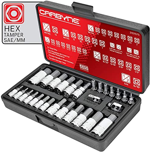 CARBYNE Tamper-Proof Hex (Allen) Bit Socket Set - 28 Piece, SAE & Metric, S2 Steel | 1/4", 3/8" & 1/2" Drive  From a Family-Run Tool Company Based in the U.S.A.