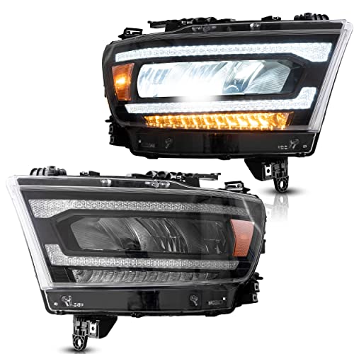 VLAND LED Headlights Assembly Compatible for 2019-2021 Dodge RAM 1500 with Reflectors (Tradesman, Bighorn, Laramie, Rebel), Not Fit for Classic/TRX, Amber