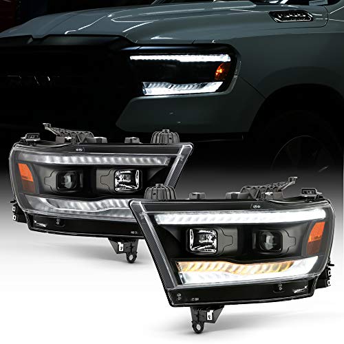 ACANII - For [Halogen Model] 2019-2022 Ram 1500 Black Housing LED DRL Sequential Signal Projector Headlights Headlamps