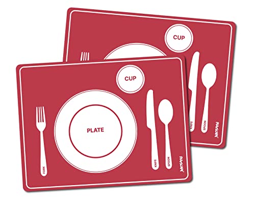 Playscape Kids Table Setting 2-Pack Placemats Montessori Style, Non-Slip Silicone (Red)