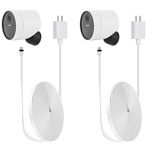 iTODOS 2 Pack 20ft/6m Power Cable and Adapter for SimpliSafe Wireless Outdoor Security Camera, Weatherproof Outdoor, Flat Charging Cable for SimpliSafe Outdoor Camera - White