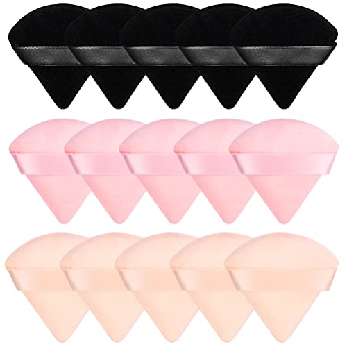 15 Pieces Powder Puff Face Soft Triangle Makeup Puff Velour Puff for Loose Powder Body Powder Cosmetic Foundation Blender Makeup Sponge Beauty Wet Dry Makeup Tool(Black,Nude,Pink)