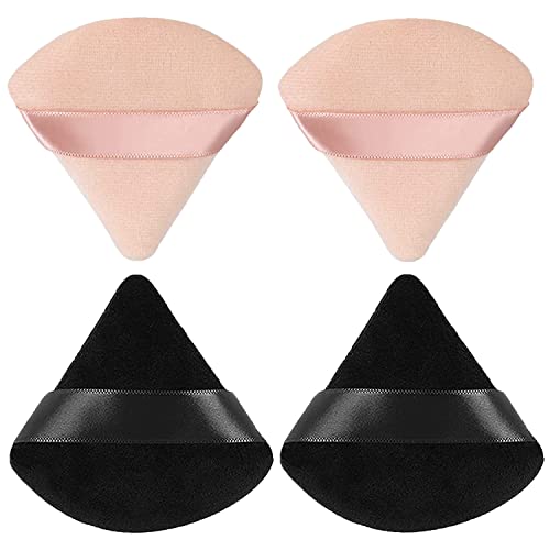 4 Pieces Powder Puff Face Triangle Makeup Sponge, Soft Velour Makeup Puffs for Loose Powder, Setting Powder, Body Powder, Foundation Sponge Powder Puff Makeup Tool (Black Flesh)