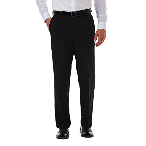 Haggar Men's Cool 18 Pro Classic Fit Flat Front Pant - Regular and Big & Tall Sizes, Black, 42W x 30L