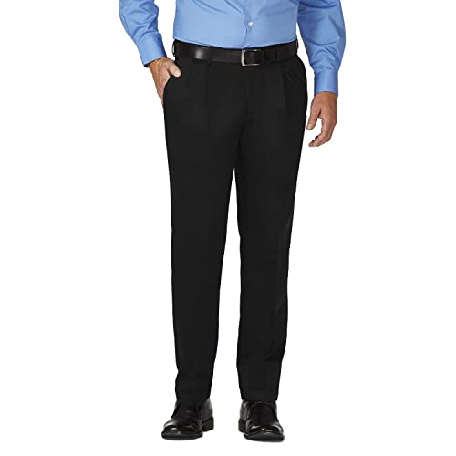 Haggar mens Work To Weekend Khaki Classic Fit No Iron Hidden Expandable Waistband Pleated Front Pant, Black, 44x30
