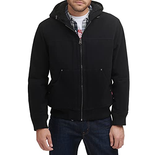 Levi's mens Tall Cotton Canvas Workwear Hoody Bomber With Full Sherpa Lining Denim Jacket, Black, XX-Large Tall US