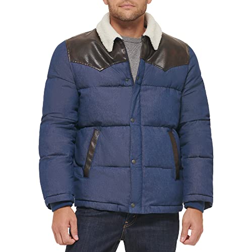 Levi's Men's Out West Mixed Media Jacket, Faded Blue Denim Puffer, X-Large