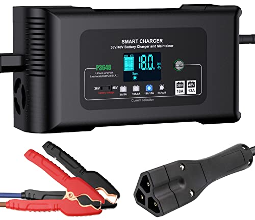 36-Volt 18-Amp and 48-Volt 13-Amp Golf Cart Battery Charger, Smart Car Battery Charger Maintainer Trickle Charger for E-Z-GO TXT RXV and More with 3-PIN (Delta-Q) Plug