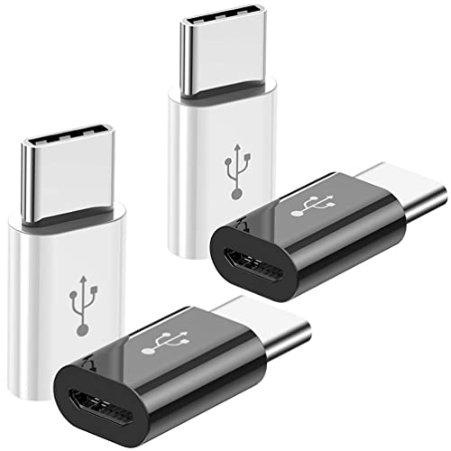 Adapter Micro USB to USB C (4 Pack), Micro-USB Female to USB-C Male OTG Adapter Compatible with Samsung Galaxy, LG, Huawei, Type-C Phones, Tablets and More (2 Black and 2 White)