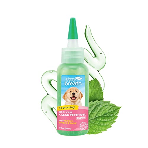 TropiClean Fresh Breath No Brush Clean Teeth Oral Care Gel for Puppies 2oz Dental Care Toothpaste Gel Helps Remove Plaque and Tartar and Breath Freshener