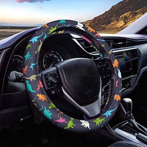 GePrint Cartoon Design Car Steering Wheel Cover with Cute Animal Pattern for Men Durable Universal Fit for SUV