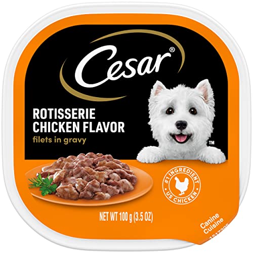 CESAR Soft Wet Dog Food Filets in Gravy Rotisserie Chicken Flavor, (24) 3.5 oz. Easy Peel Trays