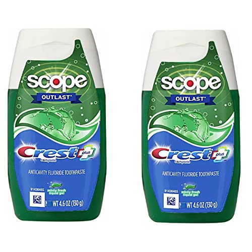 Crest Complete Whitening Plus Scope Tartar Control Toothpaste, Minty Fresh Liquid Gel, 4.6 Oz (130g) - Pack of 2