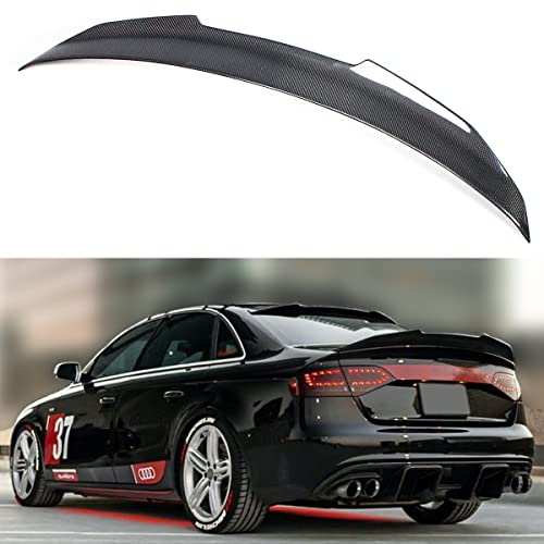 High Kick PSM Style Real Carbon Fiber Trunk Spoiler Wing Compatible for 2008-2012 Audi A4 B8 Sedan