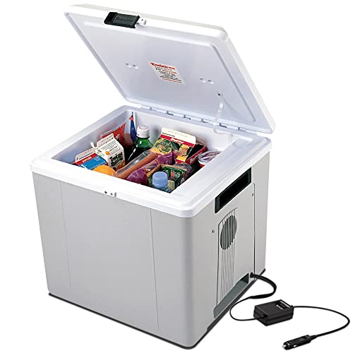 Koolatron Thermoelectric Iceless 12V Cooler/Warmer 29 qt (27 L), Electric Portable Car Fridge w/ 12 Volt DC Power Cord, Gray/White, Travel Road Trips Camping Fishing Trucking, Made in North America