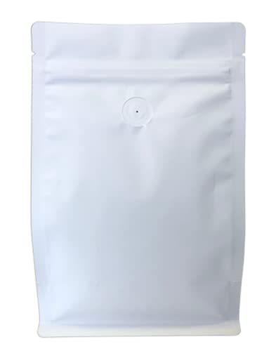 50 Pack Coffee Storage Bags with Valve  5.5 Mil 5.1x7.8 Inches 8 oz Resealable White Mylar Stand up Coffee Bean Pouch Bag, Heat Sealable Empty Pouches