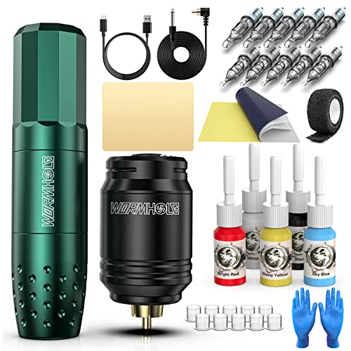 Wormhole Tattoo Kit,Wireless Tattoo Pen Kit, Cordless Tattoo Machine, Rotary Tattoo Pen for Beginner,Tattoo Machine Kit Professional Complete with Tattoo Cartridge Needles, Tattoo Supplies TK531