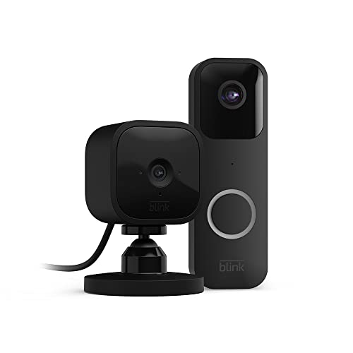 Blink Video Doorbell (Black) + Mini Camera (Black) | Two-Way Audio, HD Video, Motion and Chime Alerts | Works with Alexa