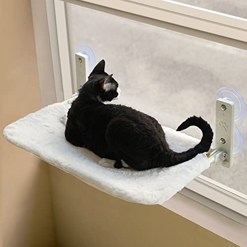 Cat Window Perch Foldable Cat Window Hammock with Steel Frame and Strong Suction Cup Mount Cat Bed Cat Hammock Window Seat for Indoor Cats White