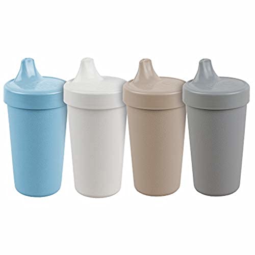 Re Play 4pk - 10 oz. No Spill Sippy Cups for Baby, Toddler, and Child Feeding in Ice Blue, Grey, White and Sand - BPA Free - Made in USA from Eco Friendly Recycled Milk Jugs - Glacier