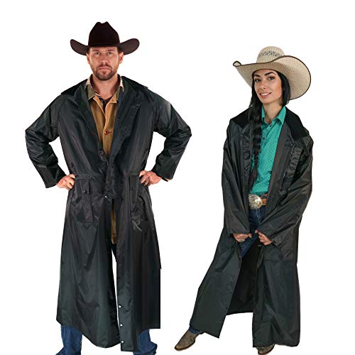 Southwestern Equine American Cowboy Saddle Slicker Rain Coat Duster  100% Waterproof Full Length Unisex (Black, Large)